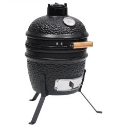 2-in-1 Kamado Barbecue Grill Smoker Ceramic 56 Cm Black