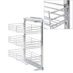 3-Tier Pull-out Kitchen Wire Basket Silver 47x25x56 Cm