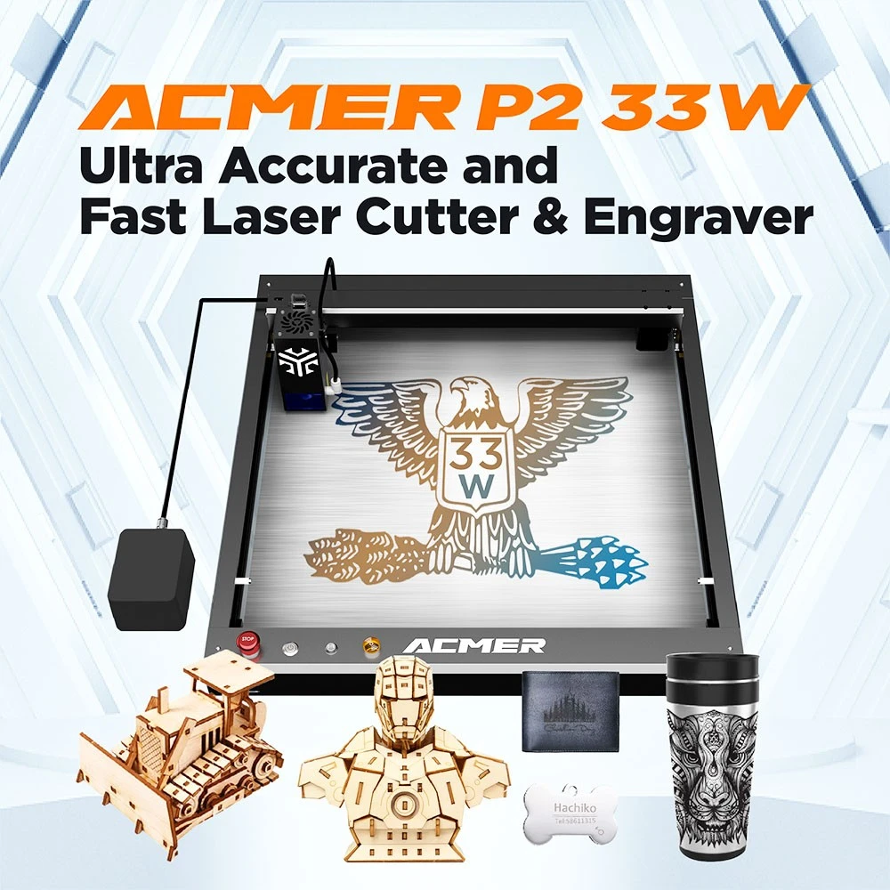 ACMER P2 33W Laser Cutter, Engraving At 24000mm/min, Auto Air Assist, 0.08*0.1mm Compressed Spot, Cut 25mm Acrylic, IOS Android App Control, 420*400mm - Image 6