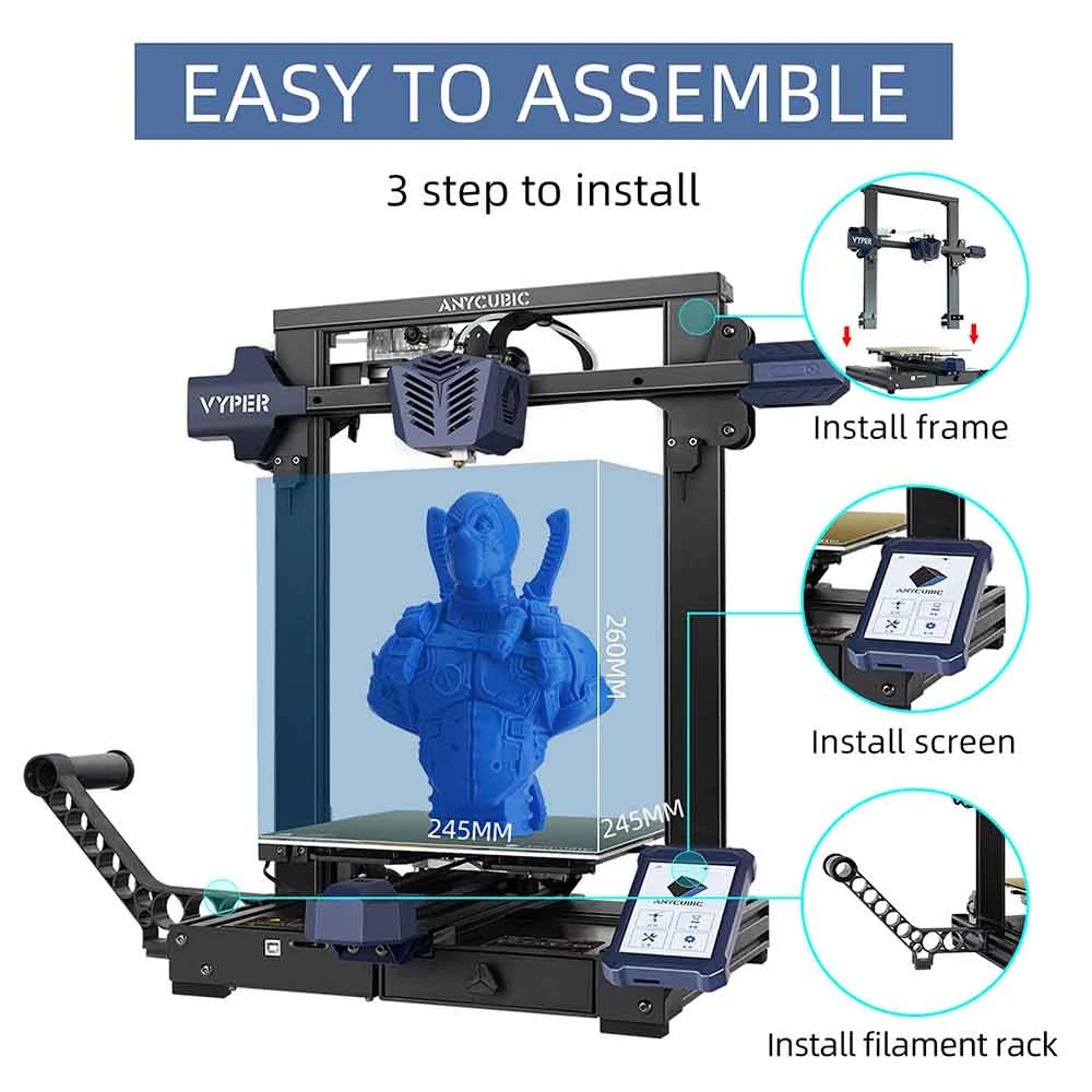 Anycubic Vyper 3D Printer, Auto Leveling, Stepper Drivers, 4.3" Display, 245x245x260mm - Image 2