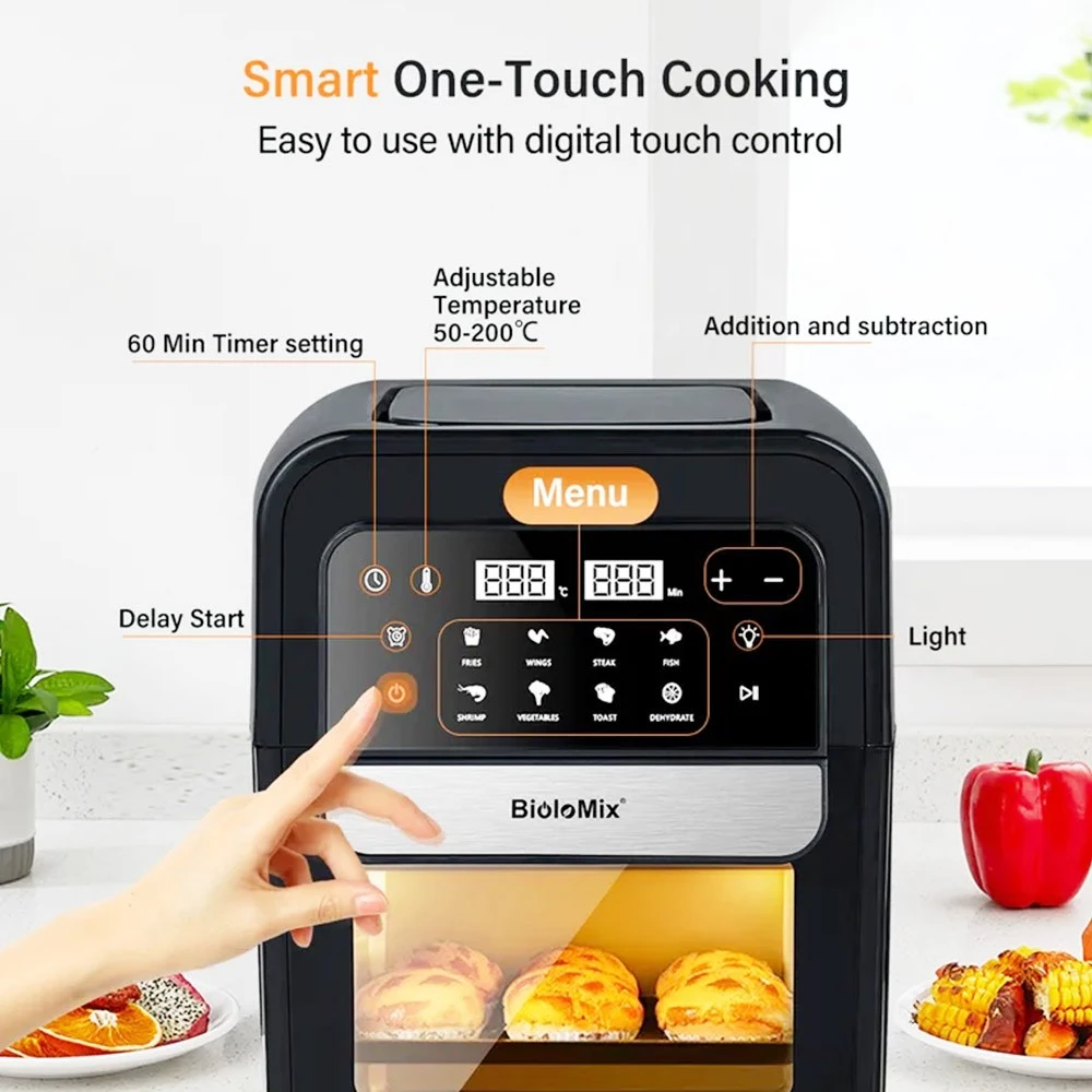 BioloMix AF536 Multifunctional Air Fryer, 1400W Electric Oven, 7L Capacity, 8 Cooking Presets, Touch Screen, 60min Timer - Image 3