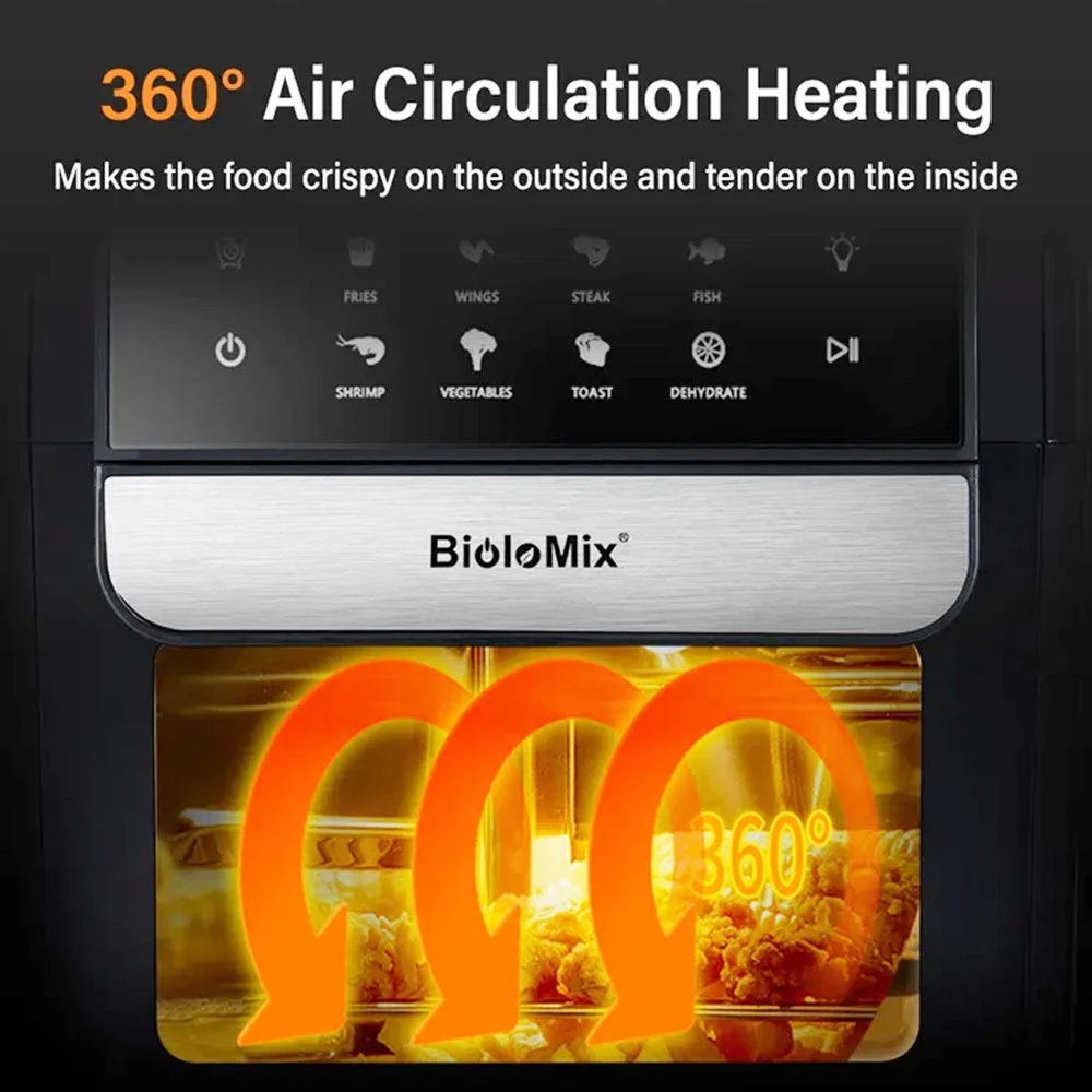 BioloMix AF536 Multifunctional Air Fryer, 1400W Electric Oven, 7L Capacity, 8 Cooking Presets, Touch Screen, 60min Timer - Image 4