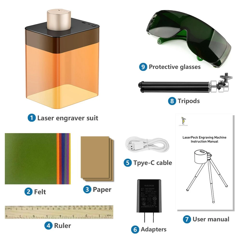 LaserPecker L1 Mini Bluetooth Laser Engraver Suit With Protective Shell App Control Overheat Shutdown Protective Glasses - Gold - Image 5