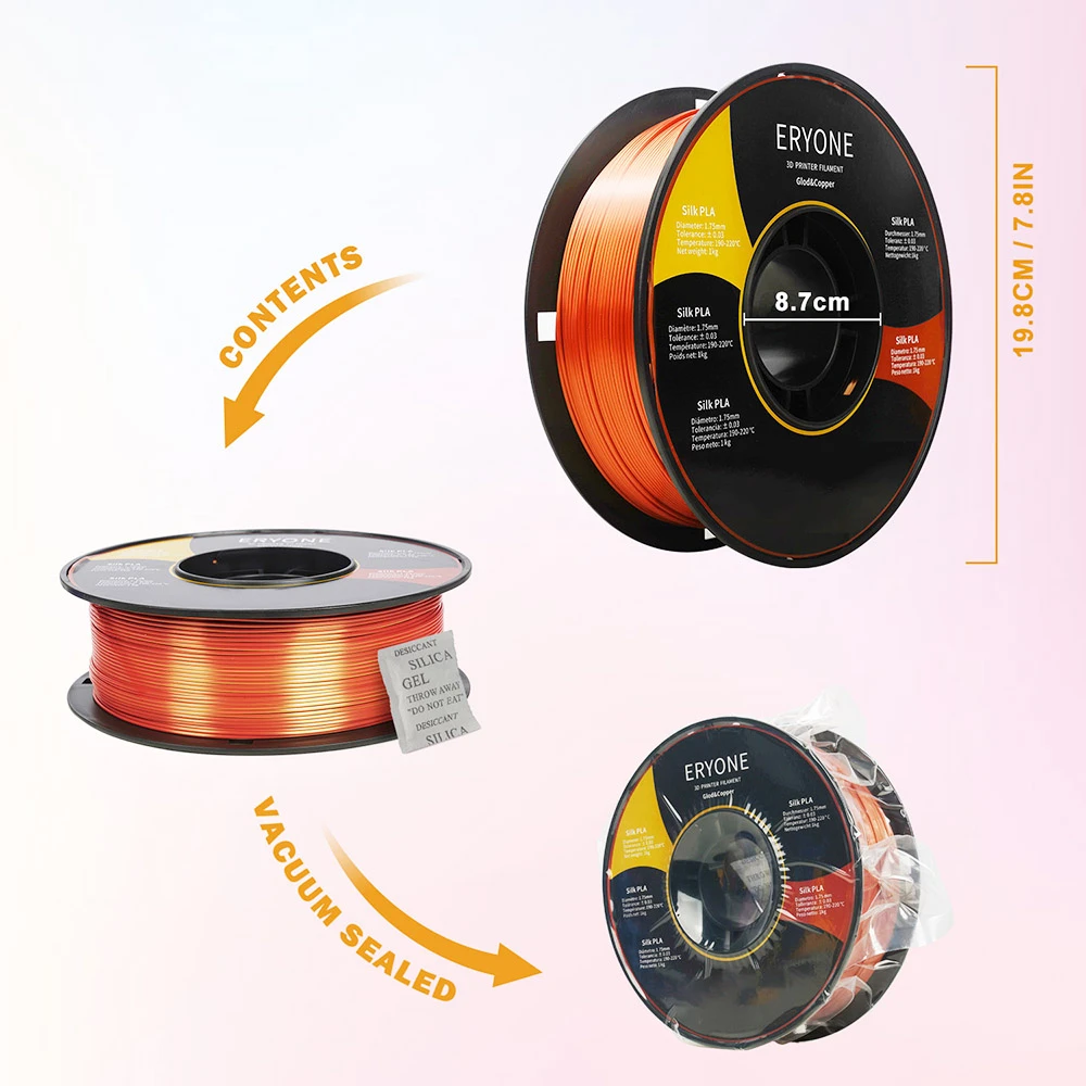 ERYONE Dual Color Silk PLA Filament For 3D Printers, 1.75mm Tolerance +/- 0.03mm, 1kg (2.2LBS)/Spool - Gold And Copper - Image 4