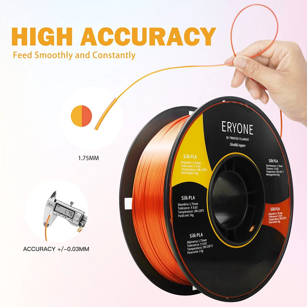 ERYONE Dual Color Silk PLA Filament For 3D Printers, 1.75mm Tolerance +/- 0.03mm, 1kg (2.2LBS)/Spool - Gold And Copper - Image 5