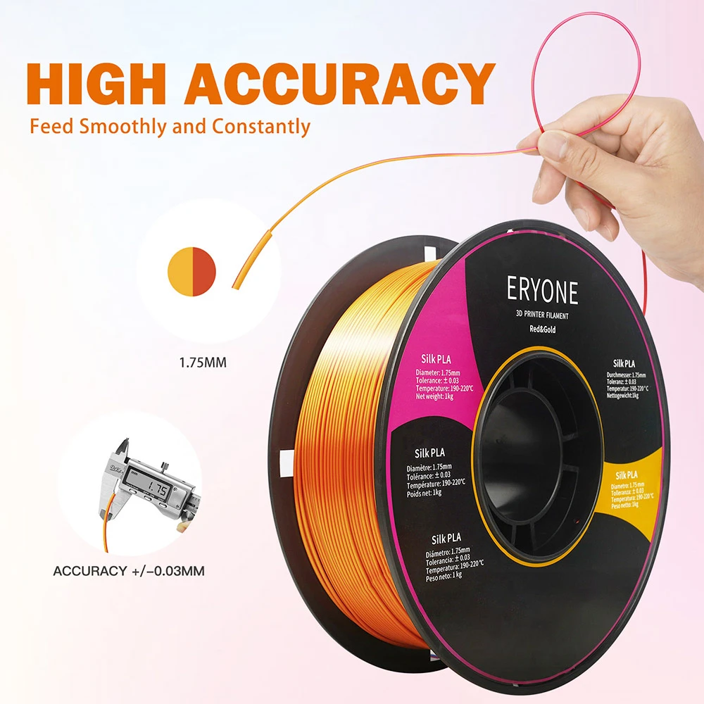 ERYONE Dual Color Silk PLA Filament For 3D Printers, 1.75mm Tolerance +/- 0.03mm, 1kg (2.2LBS)/Spool - Gold And Red - Image 5