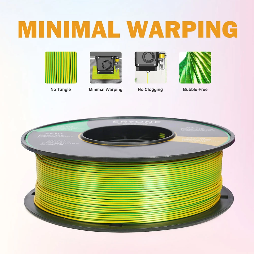 ERYONE Dual Color Silk PLA Filament For 3D Printers, 1.75mm Tolerance +/- 0.03mm, 1kg (2.2LBS)/Spool - Yellow And Green - Image 2
