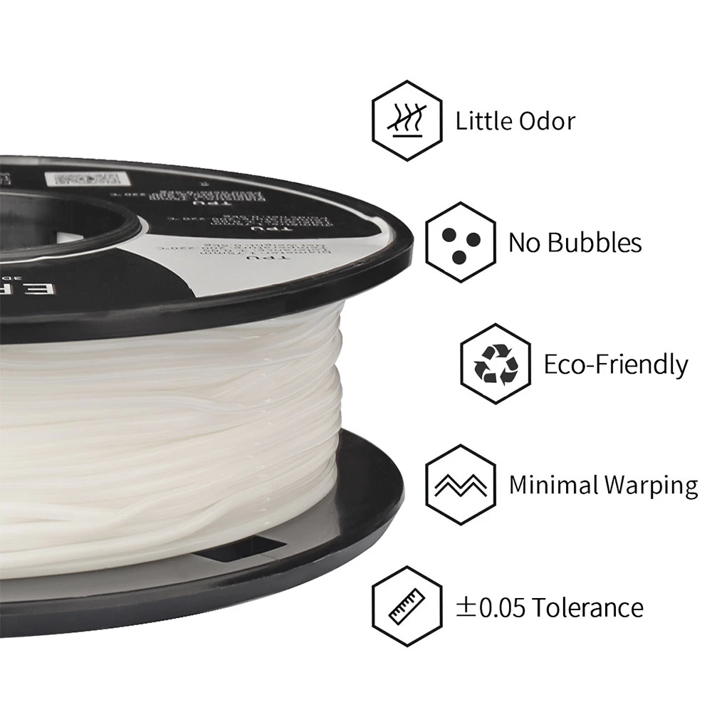 ERYONE TPU Filament For 3D Printer 1.75mm Tolerance 0.03mm 0.5kg (1.1 LB) / Spool - White - Image 2