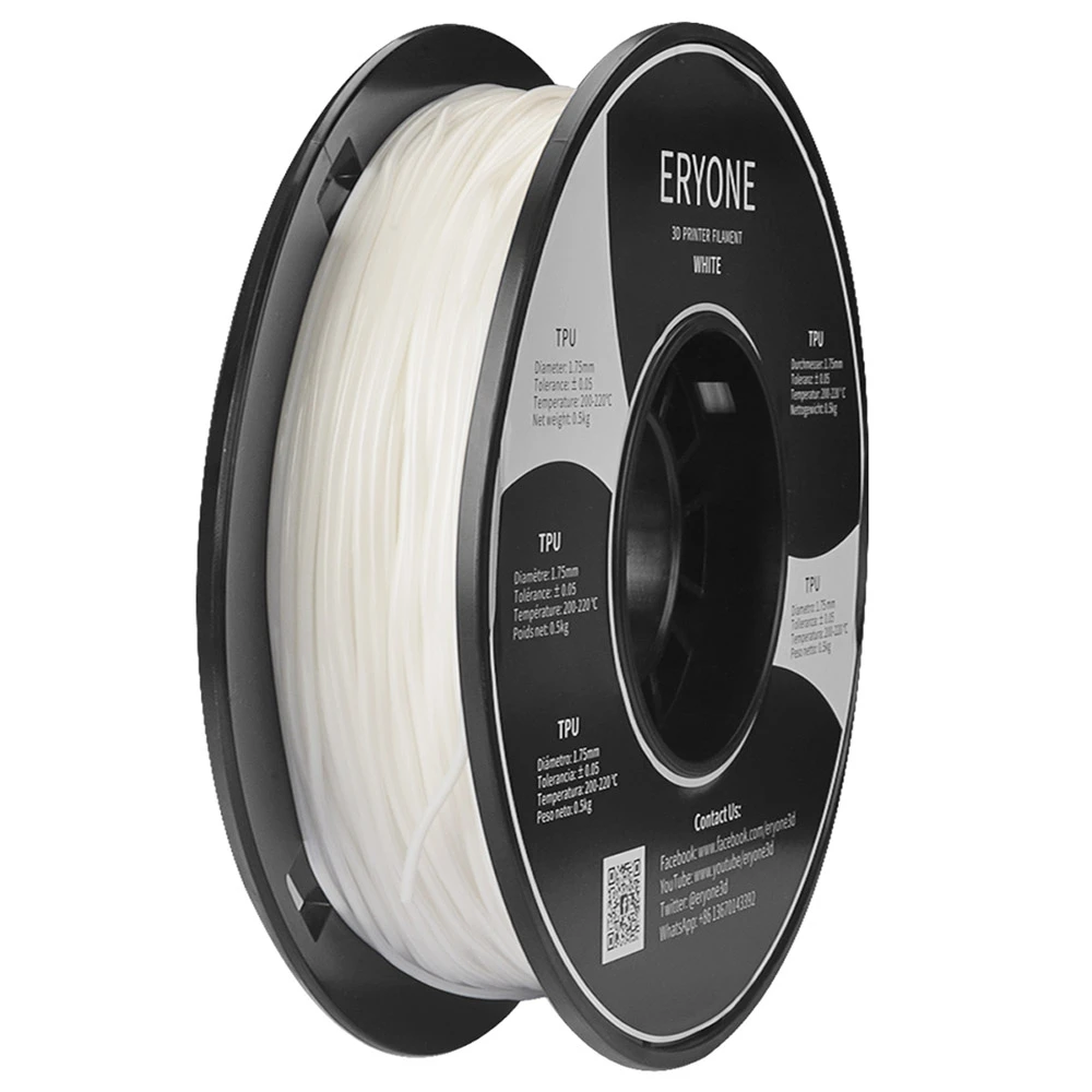 ERYONE TPU Filament For 3D Printer 1.75mm Tolerance 0.03mm 0.5kg (1.1 LB) / Spool - White - Image 4