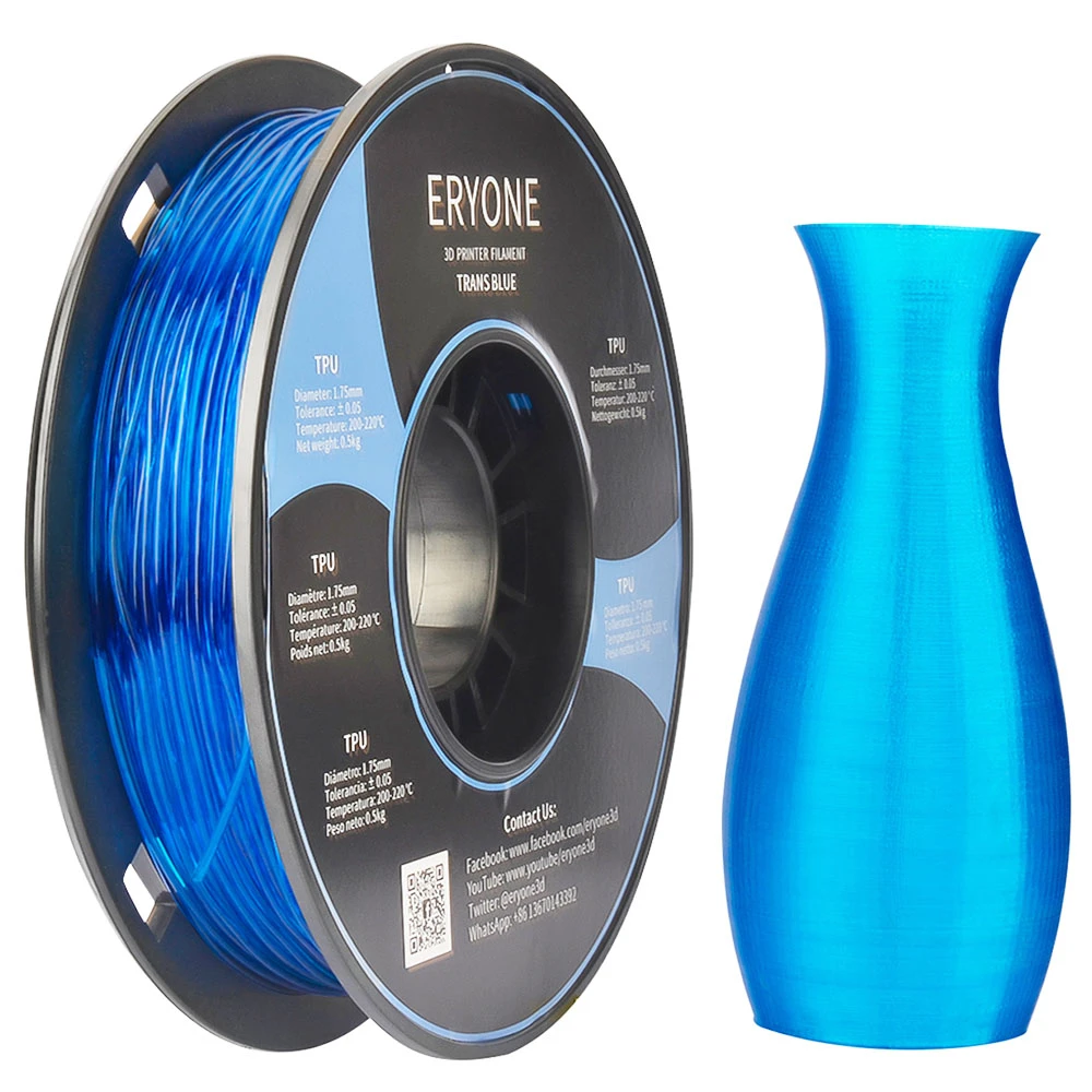 ERYONE TPU Filament For 3D Printer 1.75mm Tolerance 0.03mm 0.5kg (1.1 LB) / Spool - Transparent Blue