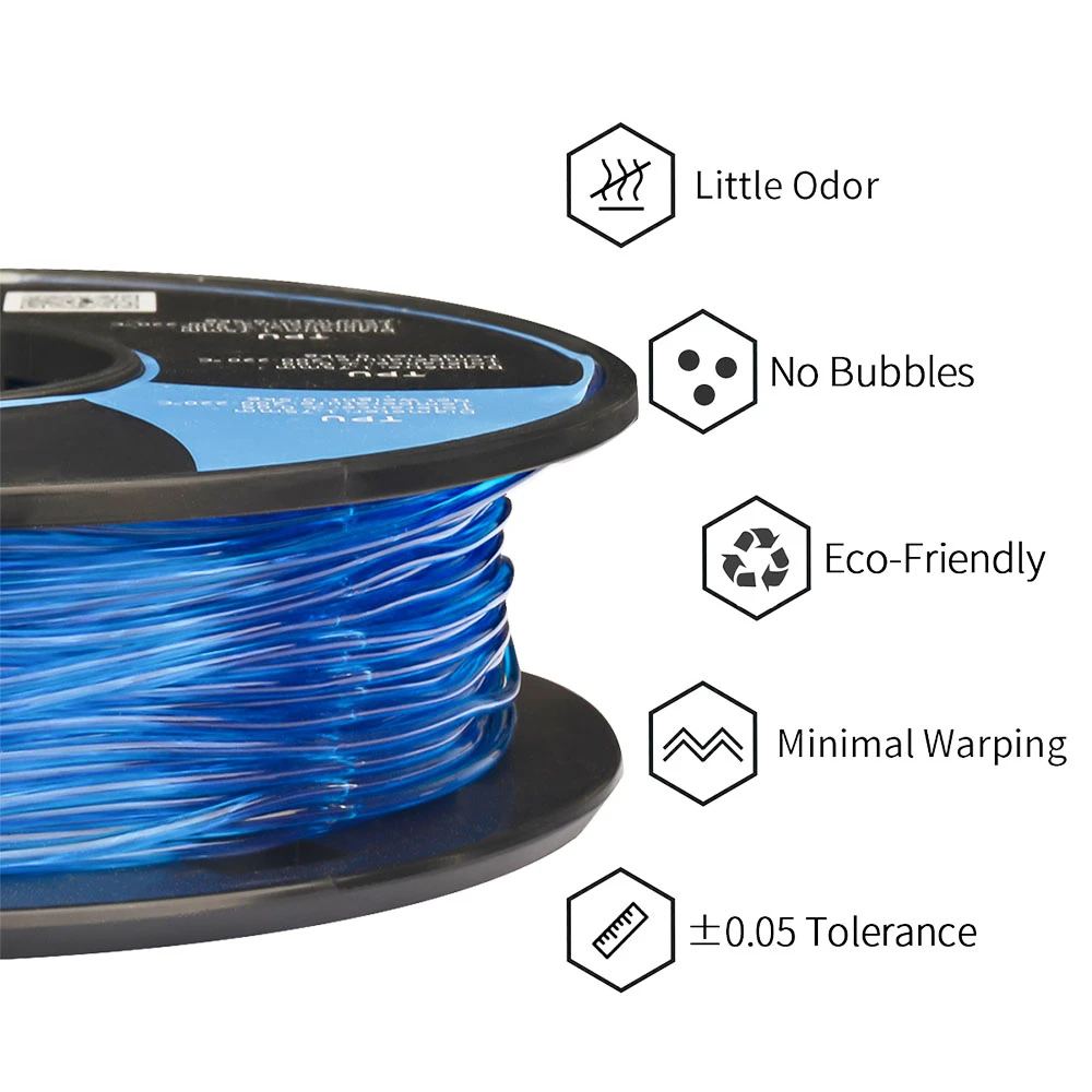 ERYONE TPU Filament For 3D Printer 1.75mm Tolerance 0.03mm 0.5kg (1.1 LB) / Spool - Transparent Blue - Image 3