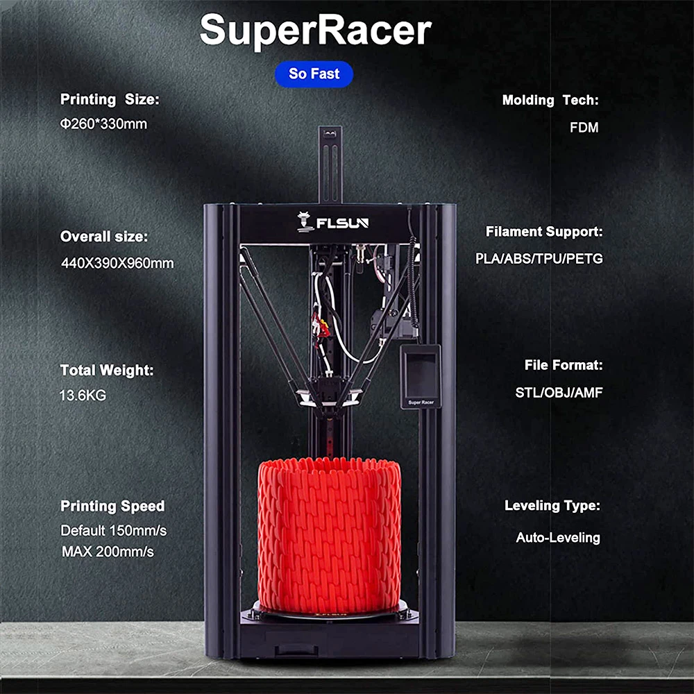 FLSUN SR 3D Printer, Pre-assembled, Dual Drive Extruder, Auto Levelling, 150mm/s-200mm/s Fast Printing, Capacitive Touch Screen, 260mm X330mm - Image 3