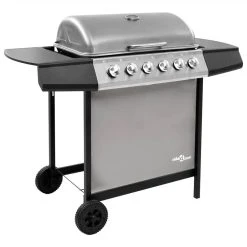 Gas BBQ Grill With 6 Burners Black And Silver