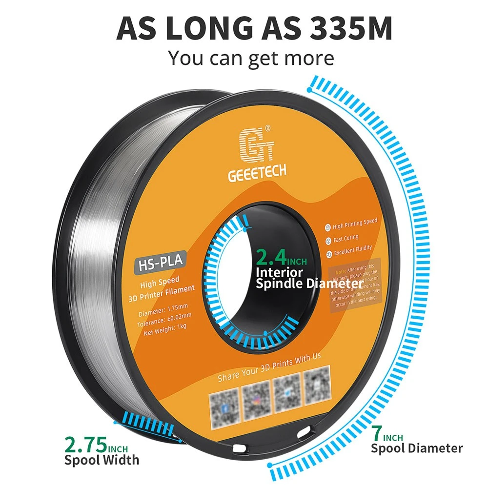 Geeetech HS PLA Filament For 3D Printer, 1.75mm Dimensional Accuracy +/- 0.03mm 1kg Spool (2.2 Lbs) - Transparent - Image 6