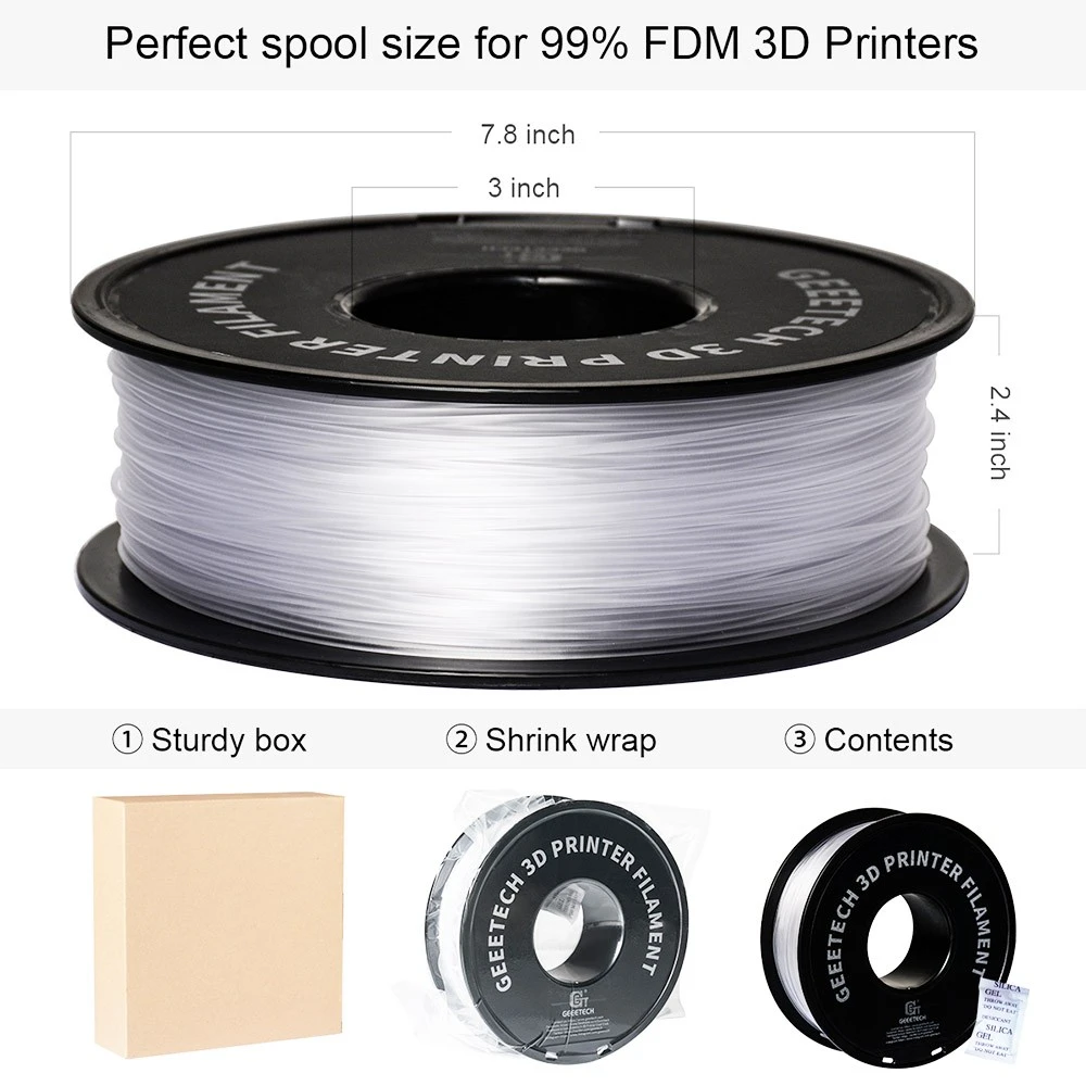 Geeetech PETG Filament For 3D Printer, 1.75mm Tolerance +/- 0.03mm 1kg Spool (2.2 Lbs) - Transparent - Image 6
