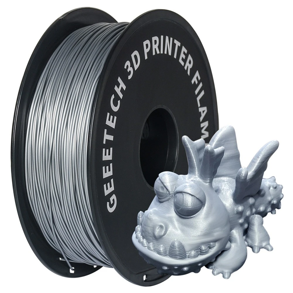 Geeetech PLA Filament For 3D Printer, 1.75mm Dimensional Accuracy +/- 0.03mm 1kg Spool (2.2 Lbs) - Silver