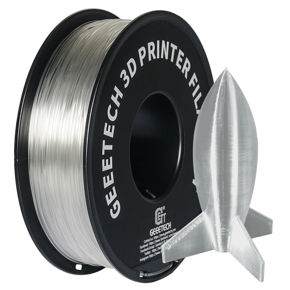 Geeetech PLA Filament For 3D Printer, 1.75mm Dimensional Accuracy +/- 0.03mm 1kg Spool (2.2 Lbs) - Transparent