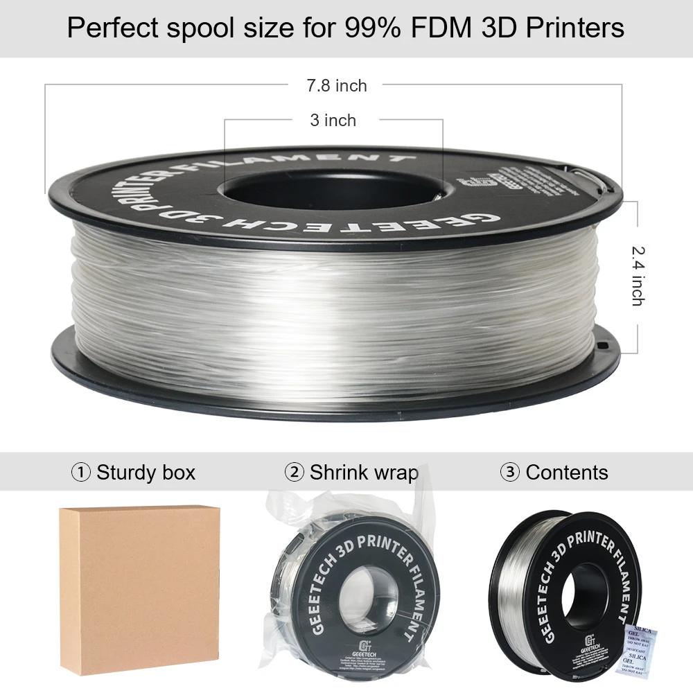 Geeetech PLA Filament For 3D Printer, 1.75mm Dimensional Accuracy +/- 0.03mm 1kg Spool (2.2 Lbs) - Transparent - Image 4