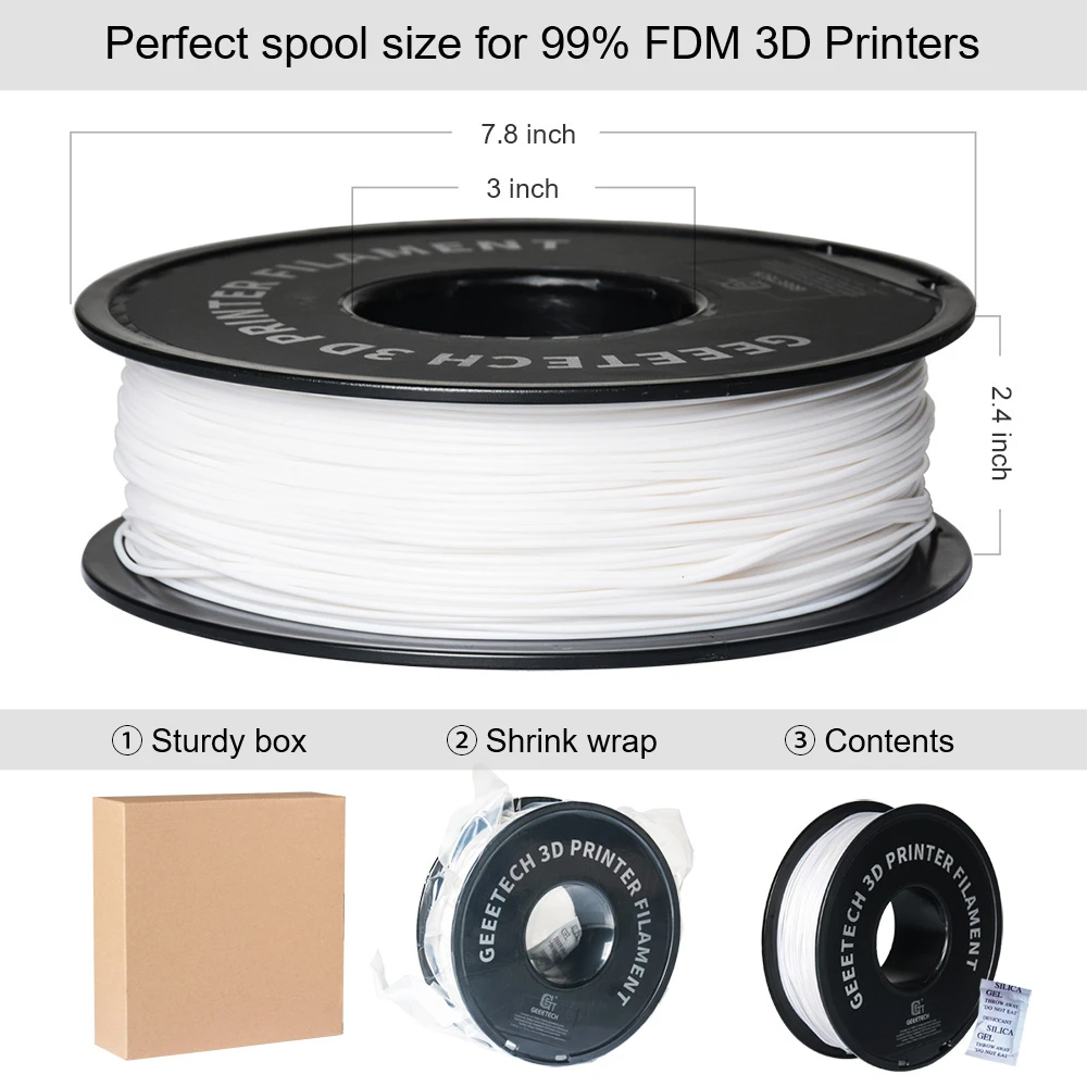 Geeetech PLA Filament For 3D Printer, 1.75mm Dimensional Accuracy +/- 0.03mm 1kg Spool (2.2 Lbs) - White - Image 3