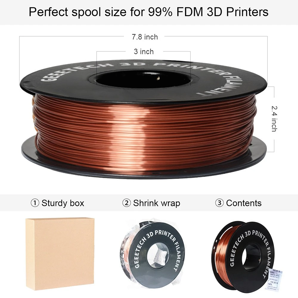 Geeetech Silk PLA Filament For 3D Printer, 1.75mm Dimensional Accuracy +/- 0.03mm 1kg Spool (2.2 Lbs) - Copper - Image 3