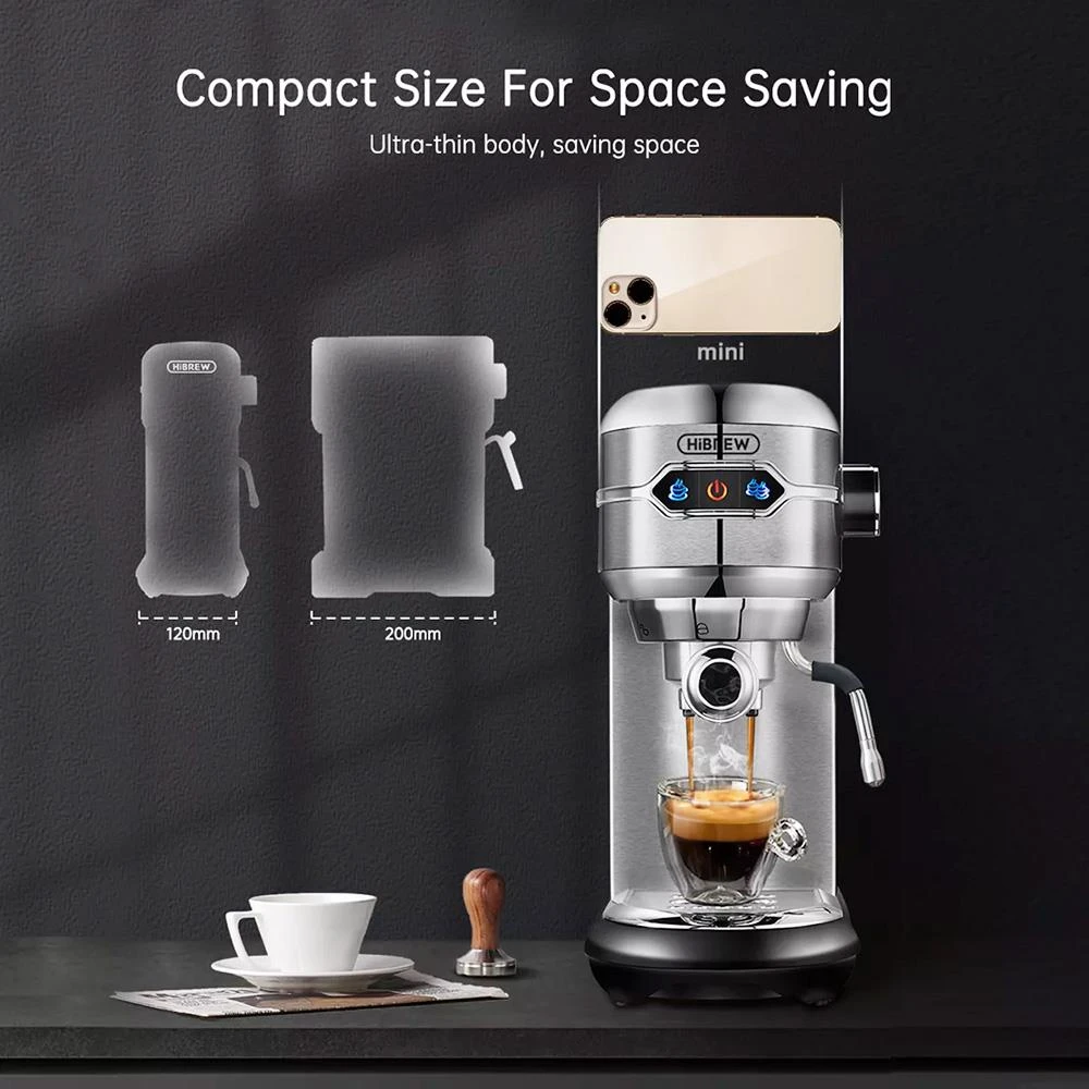 HiBREW H11 1450W Coffee Maker, 19 Bar Semi Automatic Espresso Machine, 1.1L Water Tank, ESE POD Powder Dual Use, Hot Water - Image 2
