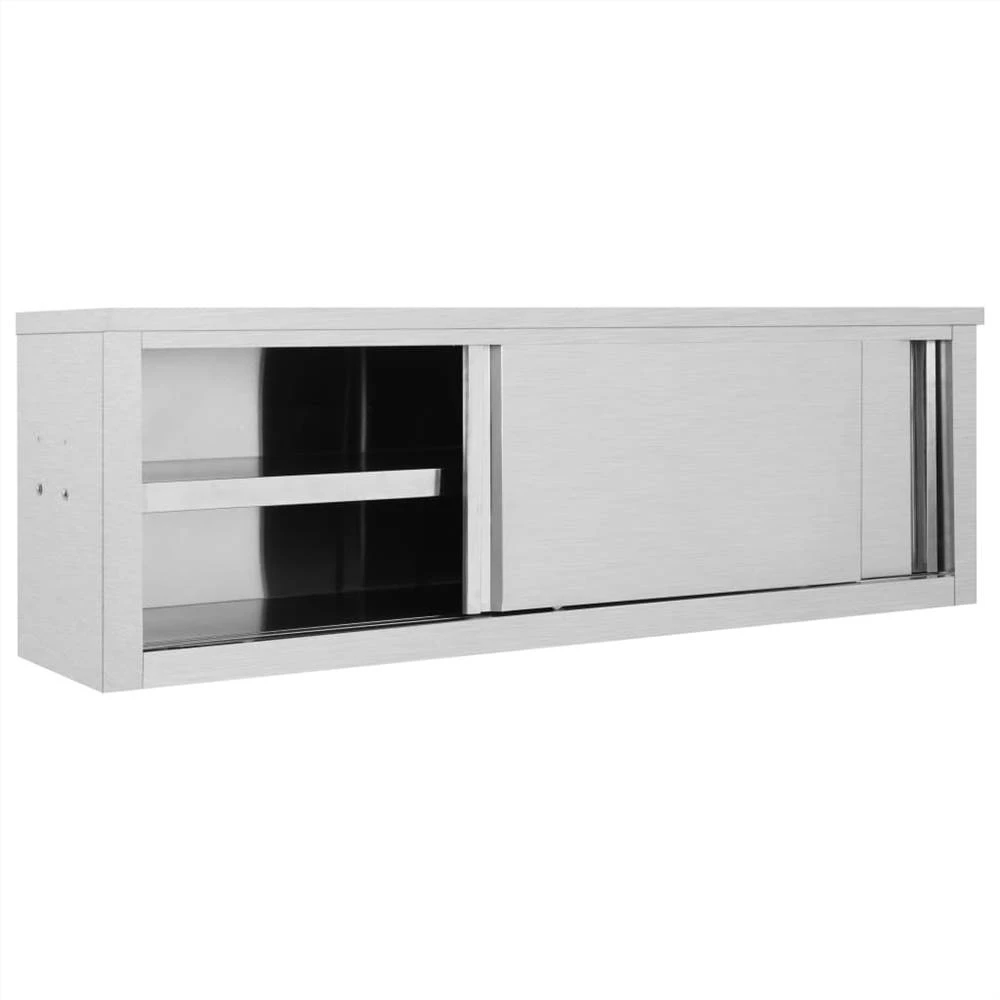 Kitchen Wall Cabinet With Sliding Doors 150x40x50 Cm Stainless Steel - Image 3
