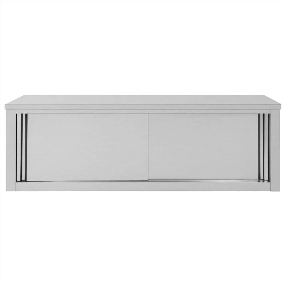 Kitchen Wall Cabinet With Sliding Doors 150x40x50 Cm Stainless Steel - Image 6