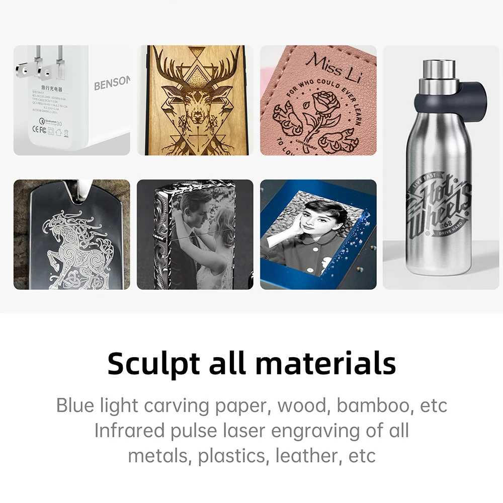 MR CARVE M4 Laser Marking Machine, 5W 455nm Laser + 2W 1064nm Laser, 0.001mm Accuracy, 10000mm/s Engraving Speed, Supports Rotary Roller, 70*70mm, UK Plug - Image 5