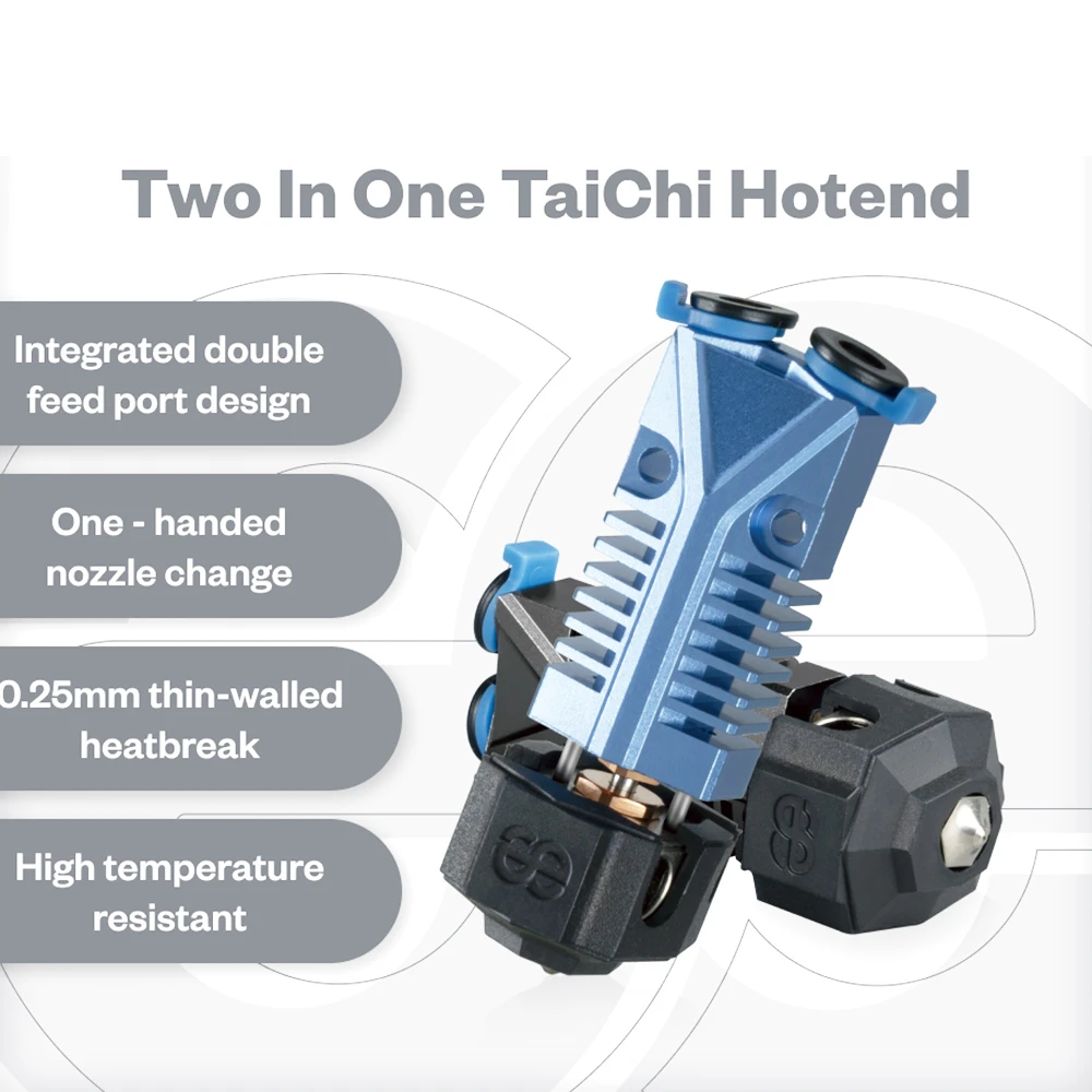 Phaetus Two-in-One TaiChi Hotend, Integrated Double Feed Port, One-Hand Nozzle Changing, 0.25mm Heat Break, Compatible With All Thermoplastic Filaments, PLA, ABS, PETG, TPU, PP, PC, PA, PEEK, PEI And PLA-CF, ABS-CF, PETG-CF, PA-CF/GF, Blue - Image 2