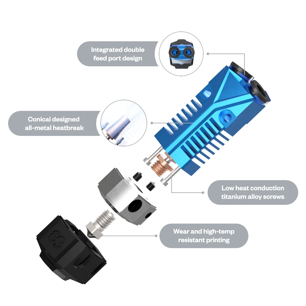 Phaetus Two-in-One TaiChi Hotend, Integrated Double Feed Port, One-Hand Nozzle Changing, 0.25mm Heat Break, Compatible With All Thermoplastic Filaments, PLA, ABS, PETG, TPU, PP, PC, PA, PEEK, PEI And PLA-CF, ABS-CF, PETG-CF, PA-CF/GF, Blue - Image 4