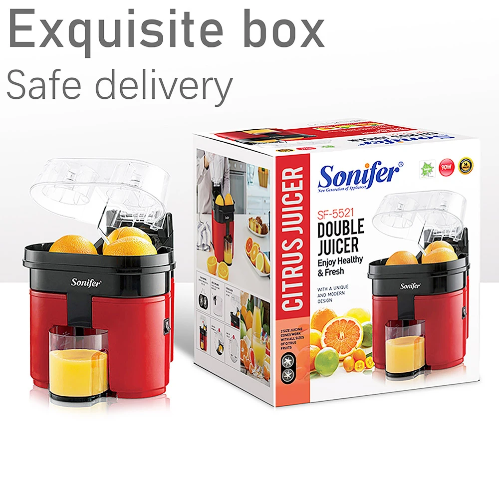 Sonifer SF5521 90W Electric Juicer Machine, Lid Slicer Dual-Cones Citrus Juicer Maker, Lemon Orange Fruit Squeezer - Image 3