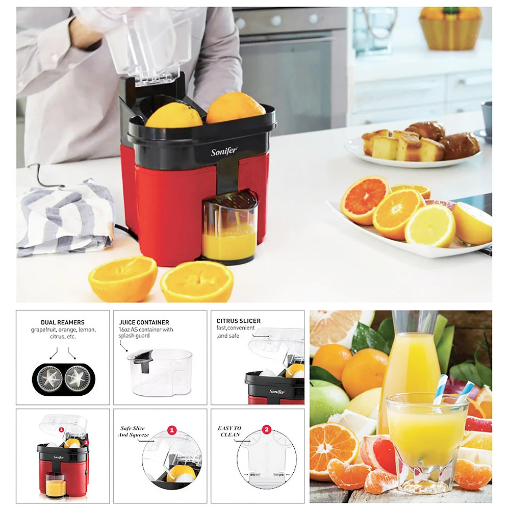 Sonifer SF5521 90W Electric Juicer Machine, Lid Slicer Dual-Cones Citrus Juicer Maker, Lemon Orange Fruit Squeezer - Image 4