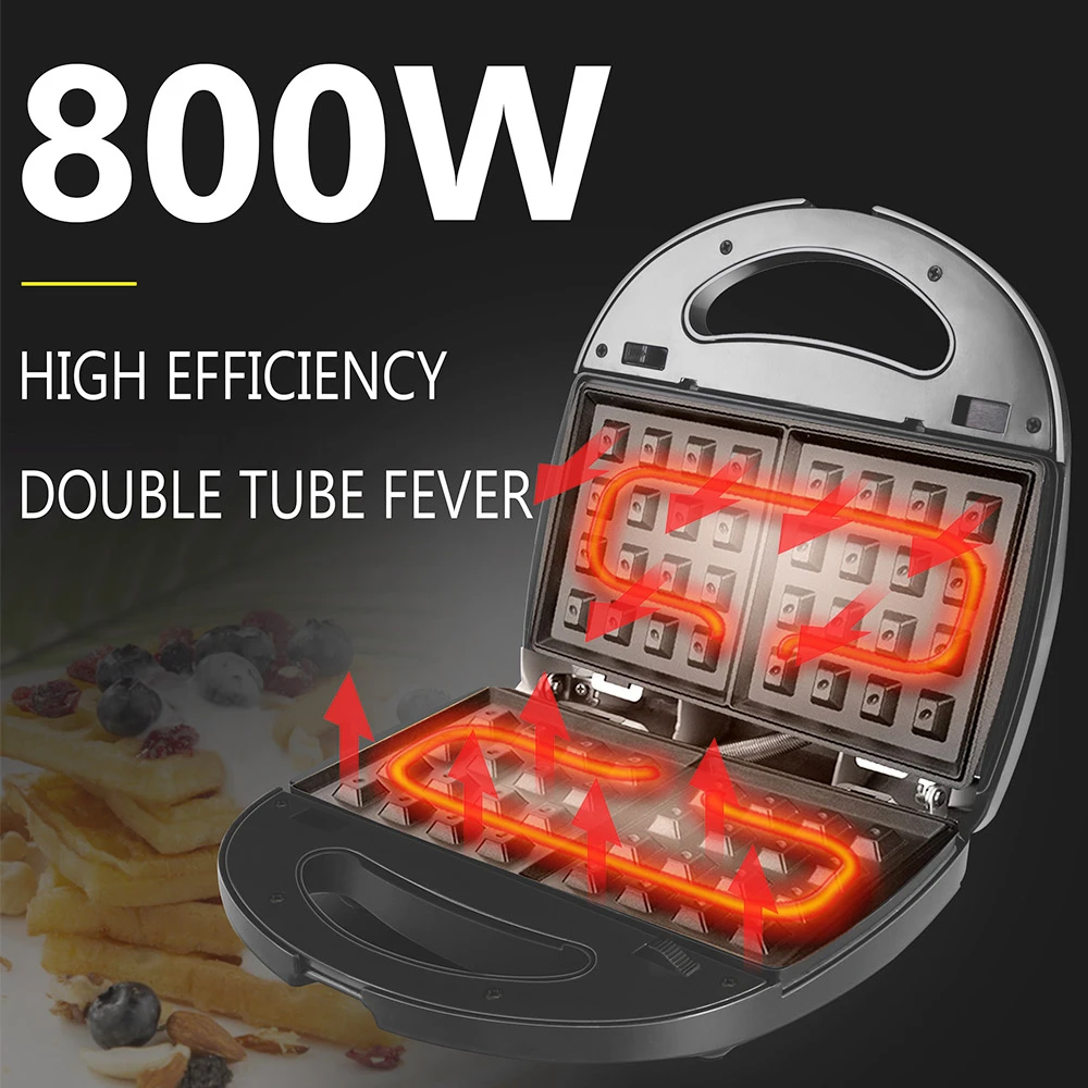 Sonifer SF6050 800W Electric Waffle Maker, 3-in-1 Grill Sandwich Panini Plate, Toaster Breakfast Machine, Non-stick - Image 3