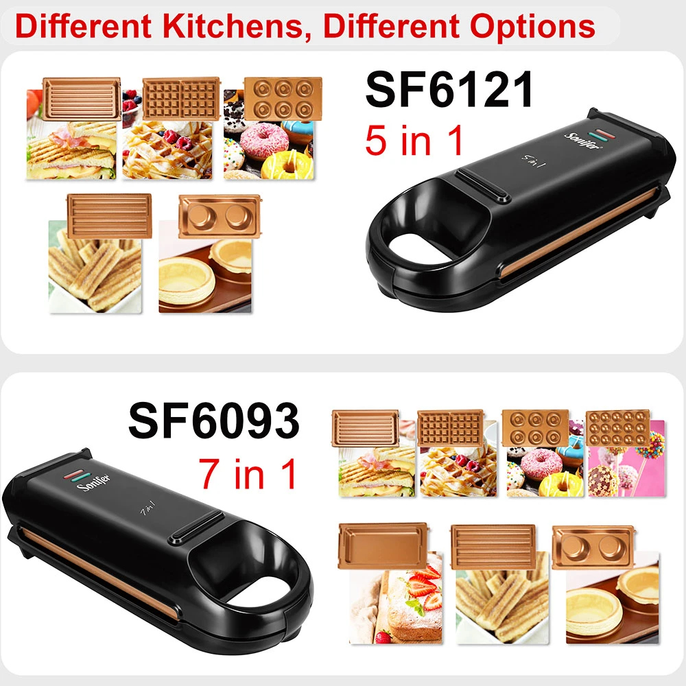Sonifer SF6093 800W Electric Waffle Maker, 7-in-1 Cake Donuts Panini Churros Barbecue Plate 180 Degree Rotatable Machine - Image 2