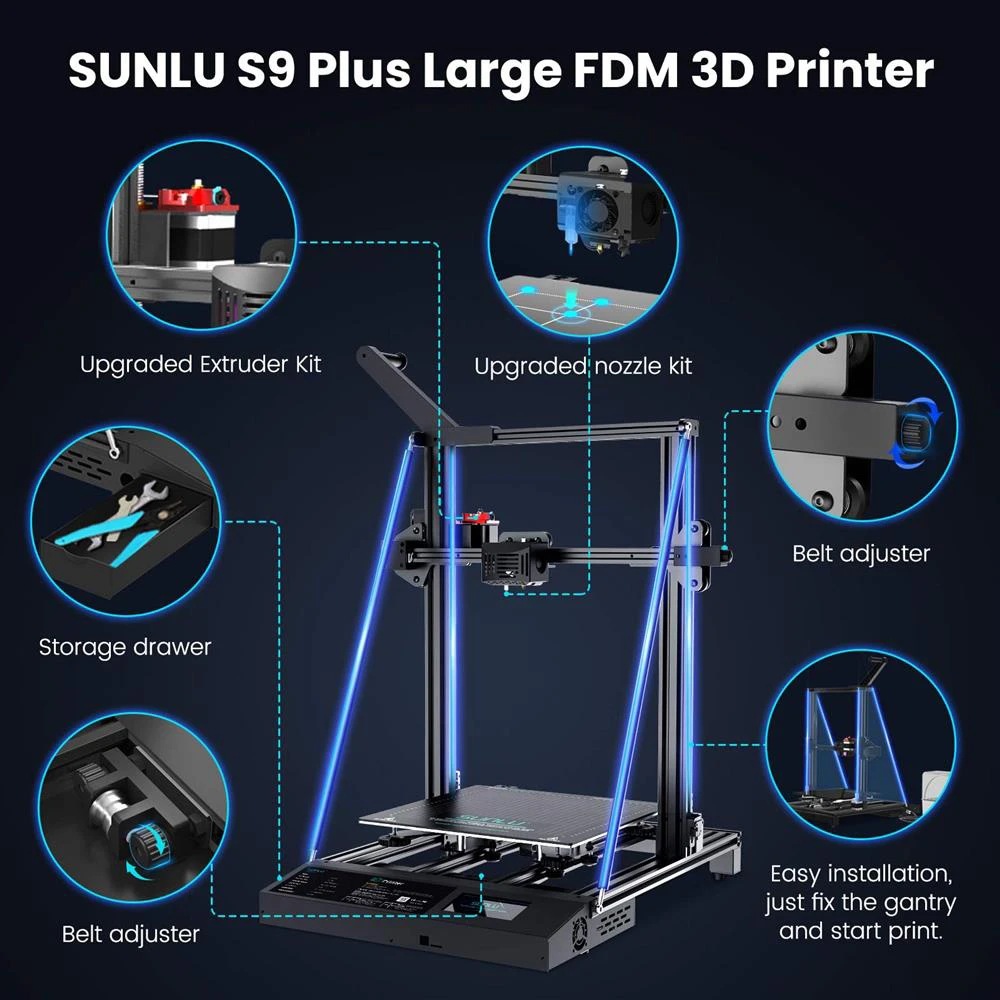 Sunlu S9 Plus Large Size FDM 3D Printer, FilaDryer S1, Auto Leveling, 310*310*400mm - Image 2