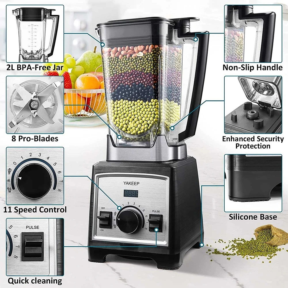 Yakeep 8188 2000W Stand Mixer, 2L Smoothie Blender With Stirrer, 32000 RPM, 8 Steel Blades, BPA Free Tritan Container, 3 Preset Modes - Image 3