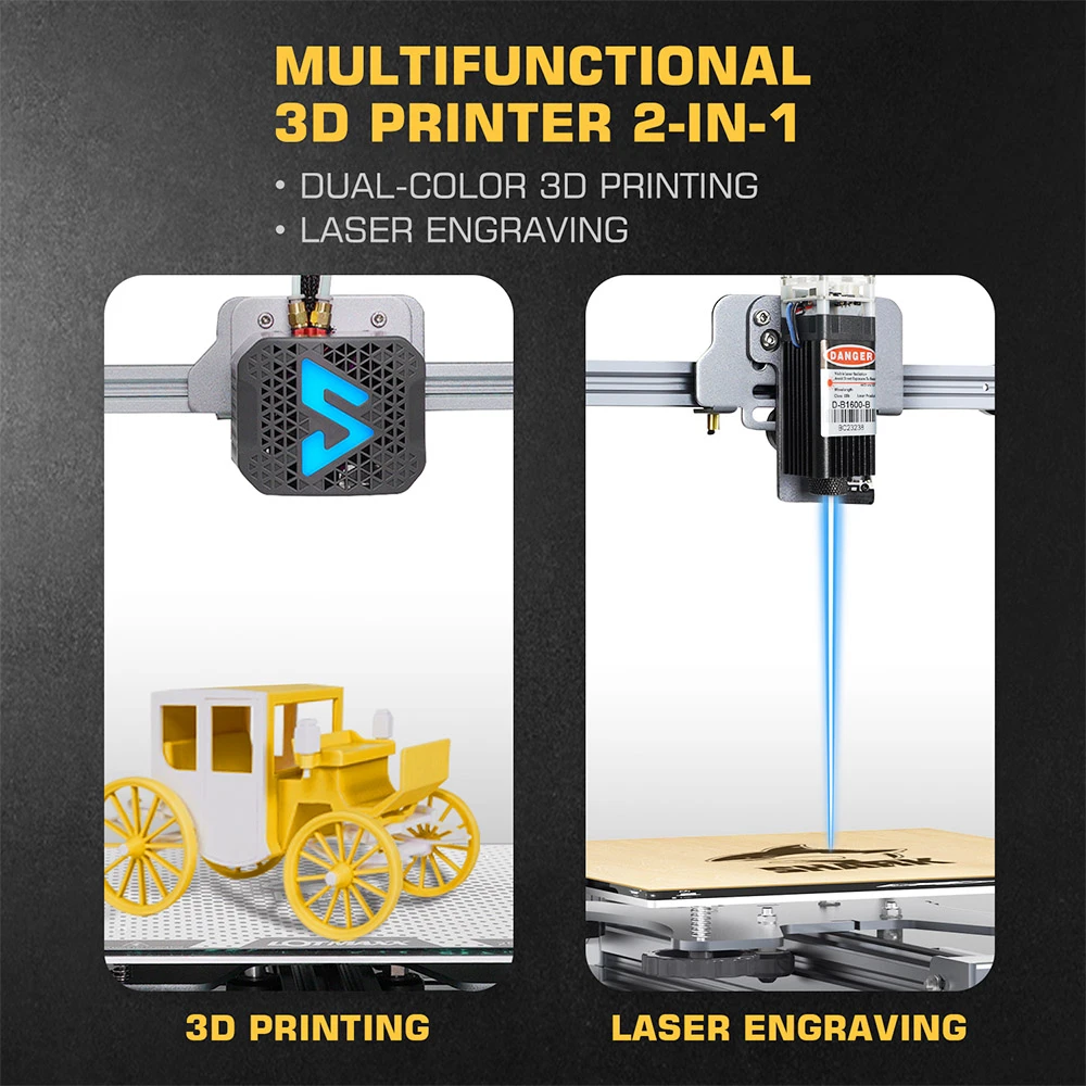 LOTMAXX Shark V3 3D Printer Laser Engraver, Auto Leveling, Dual Extruder, Dual-Color Printing, Glass Build Plate, Engraving Size 235x235mm, Printing Size 235*235*265mm - Image 6
