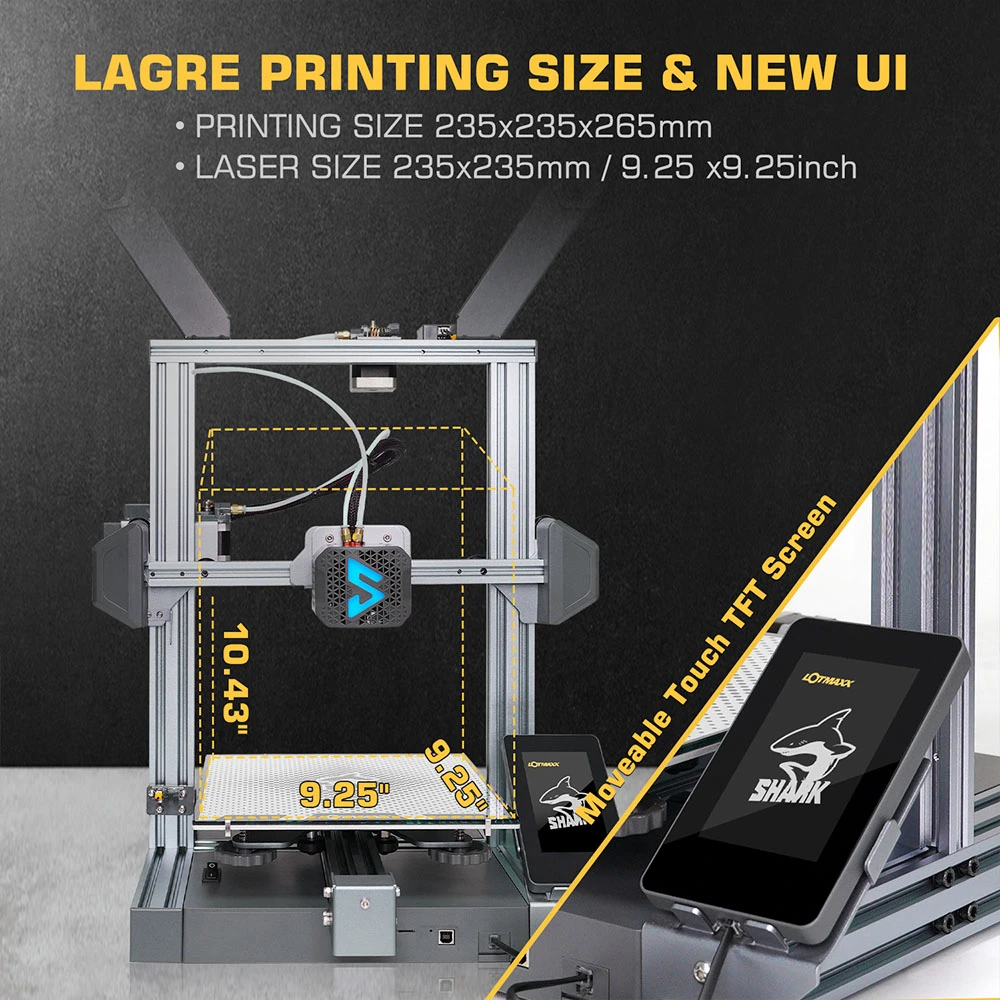 LOTMAXX Shark V3 3D Printer Laser Engraver, Auto Leveling, Dual Extruder, Dual-Color Printing, Glass Build Plate, Engraving Size 235x235mm, Printing Size 235*235*265mm - Image 5