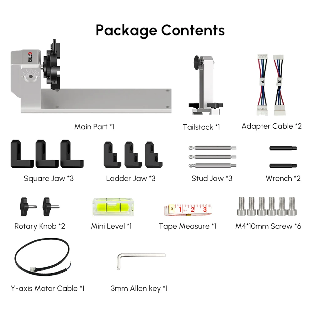 ORTUR YRC1.0 Y-Axis Rotary Chuck, Adjustable Elevation, 360 Degrees Engraving - Image 6